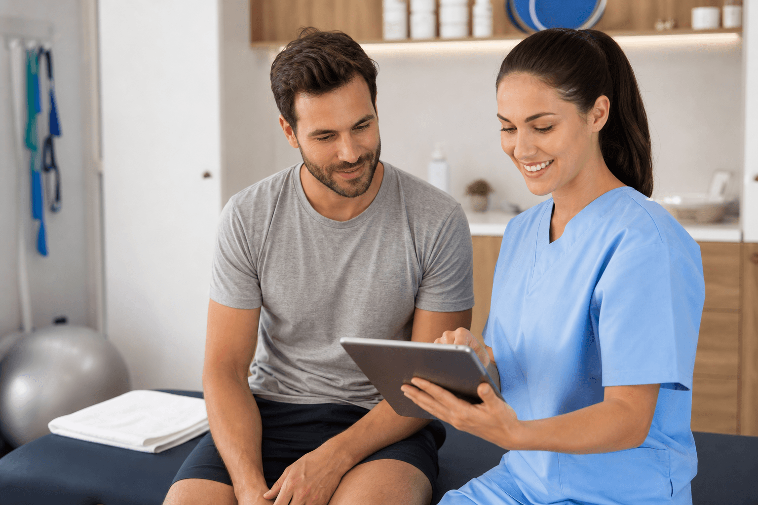 Imagem para post de blog: "7 critérios para software para fisioterapeuta clínica". Sem texto sobreposto.